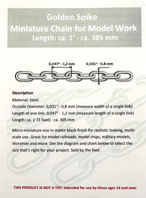 Golden Spike Hobbies ~ Miniature Chain for Model Work ~ GSMC1FT