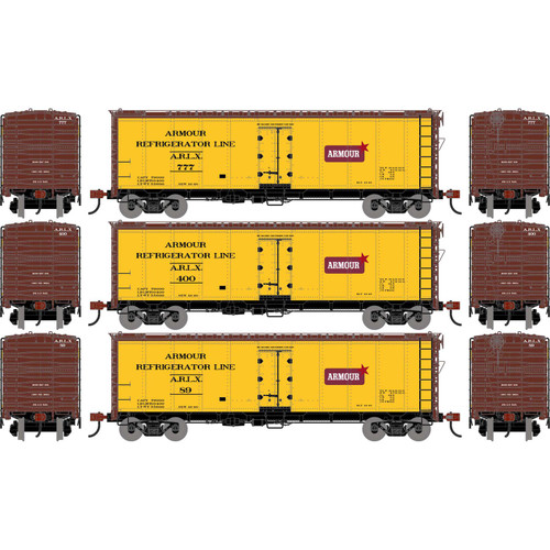 Athearn ~ HO Scale ~ 40' Steel Refrigerator Car ~ 3-Pack ~ Armour ARLX #89/400/777 ~ 3343