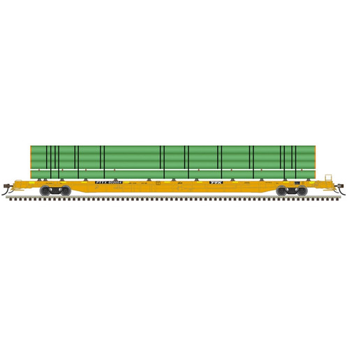 Atlas ~ N Scale ~ ACF 89' F89-J Flatcar w/Green Pipe Load ~ TTX PTTX #602054 ~ 50007700