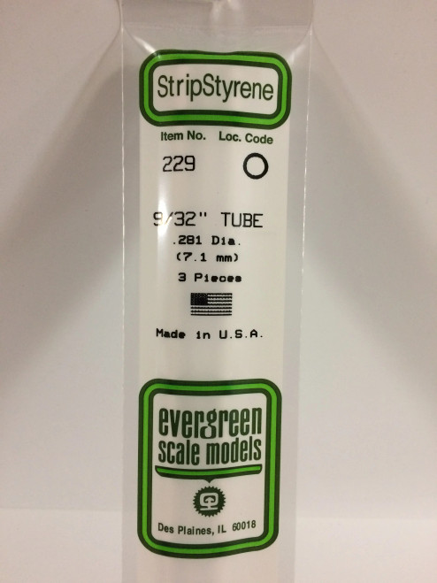 Evergreen Scale Models ~ .281" Diameter Styrene Tubes ~ 3-Pack ~ 229