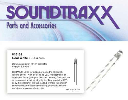 SoundTraxx ~ 3mm LED ~ 6-Pack ~ Cool White ~ 810161