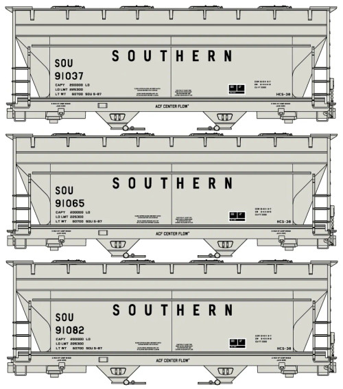 Accurail ~ HO Scale ~ ACF 2-Bay Covered Hopper Kit ~ Southern ~ 3-Pack ~ 8187