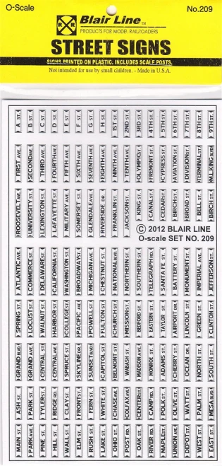 Blair Line ~ O Scale ~ Street Signs ~ 209