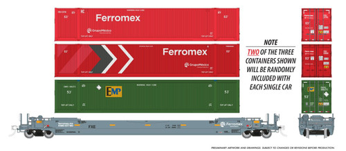 Rapido ~ HO Scale ~ 53' Husky-Stack Well Car with Containers ~ 3-Pack #2 ~ Ferromex ~ 1132005