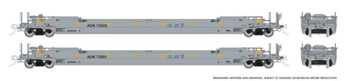 Rapido ~ HO Scale ~ 53' Husky-Stack Well Cars ~ 2-Pack #2 ~ Arkansas-Oklahoma #73530 + 73649 ~ 1132501A