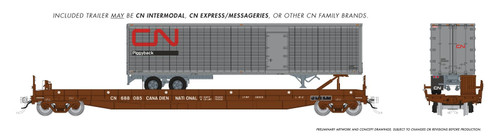 Rapido ~ HO Scale ~ Vancouver Iron Works Piggyback Flatcar with 45' Trailers ~ Canadian National ~ 6-Pack ~ 1130501