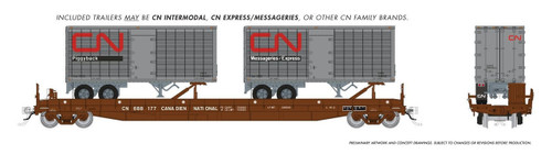 Rapido ~ HO Scale ~ Vancouver Iron Works Piggyback Flatcar with 26' Trailers ~ Canadian National #688177 ~ 1130502A