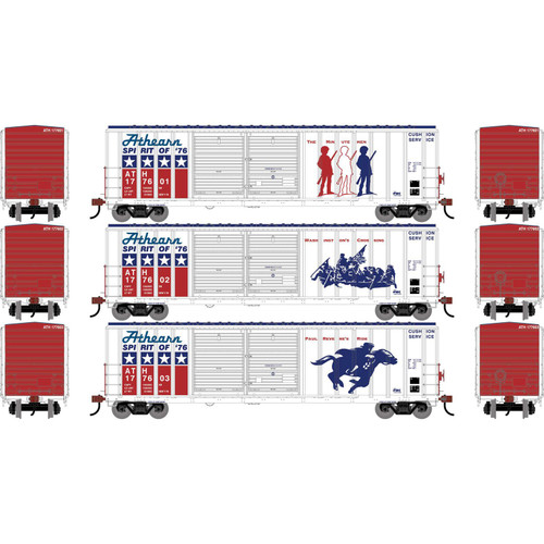 Athearn ~ HO Scale ~ 50' FMC 5077 Offset Double Door Box Car ~ 3-Pack ~ Athearn #177604 (Spirit 76) ~ 3688