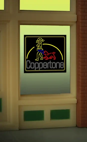 Miller Engineering ~ HO or O ~ Coppertone ~ Animated Window Sign ~ 8830