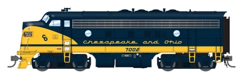 Broadway Limited ~ HO Scale ~ EMD F7 ~ A+B Set ~ Chesapeake & Ohio #7002 ,#7501 ~ Unpowered B Unit ~ DCC Sound ~ 10550