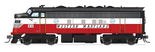 Broadway Limited ~ HO Scale ~ EMD F7 ~ A+B Set ~ Western Maryland #53, #408 ~ Unpowered B Unit ~ DCC Sound ~ 10564