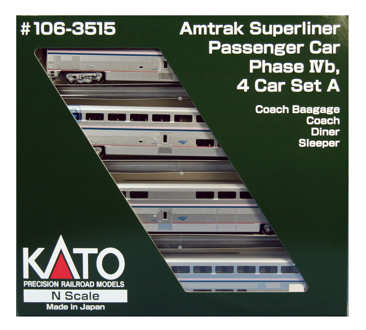 カトー　amtraksuperliner phase IVb #106-3515 Kato ~ N Scale ~ Amtrak Passenger Car Superliner Phase IVB ~ Set A