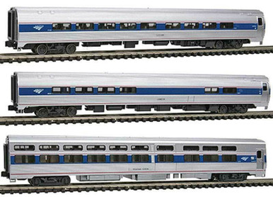 Kato N Scale ~ Lighted ~ Amtrak 3 Car Set Amfleet Viewliner Phase