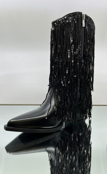 Fringe Cowgirl Boots Black