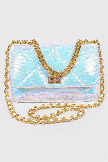 Quilted Sequin Chain Handbag AB