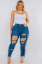 Cut out fringe distressed jeans
