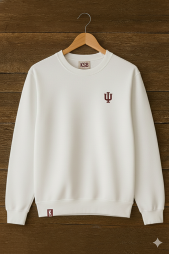 Front of long sleeve fleece with graphic and embroidery