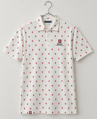 Front of White Polo White w/ Tridents Godfrey and Hodge