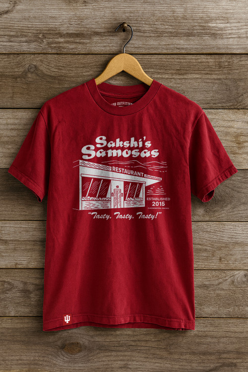 Tailgate Tee in Crimson 100% Cotton Jersey- Sakshi's Samosas