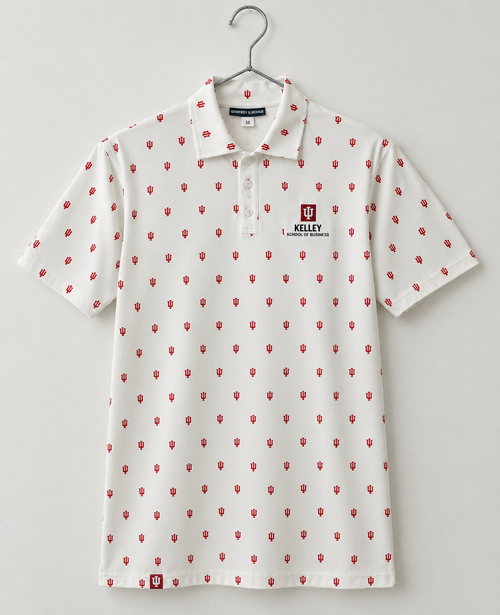 Front of White Polo White w/ Tridents Godfrey and Hodge
