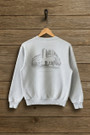 Hodge Hall screen print rendering on the back of the crew neck