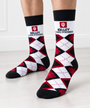 A stylish way to show your Kelley pride. These crimson, black, and white argyle socks combine a classic collegiate look with distinctive IU and Kelley School of Business branding. The timeless pattern makes them easy to dress up or add a spirited touch to your everyday wardrobe.