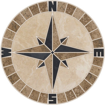 Tile Mosaic Medallion Natural Stone Mariners Compass Rose Travertine & Black Slate with NSEW