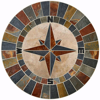 40-inch Natural Slate & Travertine Compass Rose Mosaic Medallion DB