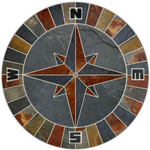 36-inch Natural Slate Compass Rose Mosaic Medallion with NSEW