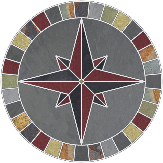 Tile Mosaic Medallion Natural Stone Mariners Compass Rose Gray & Multi Slate