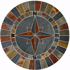 40-inch Natural Slate Compass Rose Mosaic Medallion DB