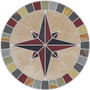 -Mariners Compass Rose Mosaic Medallion with Beige Travertine, Multi Slate, Limestone and Red Quarry Tile