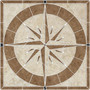 Porcelain Stone Look Tile Mosaic Medallion Captain's Compass Rose - Espresso & Beige- Choose from 24", 30",  36" or 48"