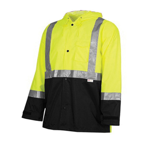 Waterproof High-Visibility Safety Rain Jacket, 3X, Polyester/Nylon, Fluorescent Lime/Black