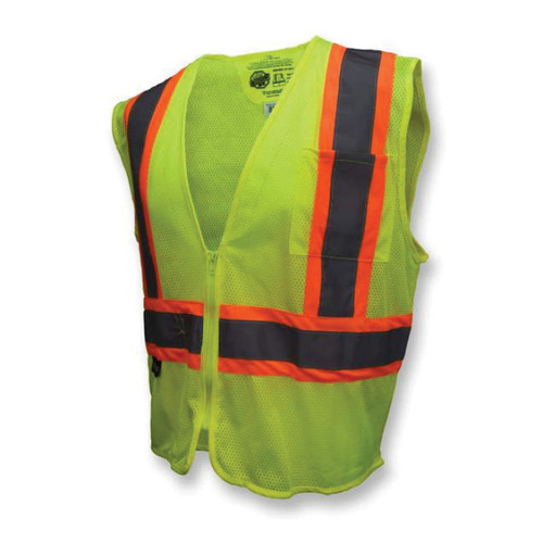 RADWEAR™ SV225-2ZGM ANSI Class 2 Economy High-Visibility Self-Extinguishing Safety Vest with 2-Tone Trim, XL, 100% Polyester Mesh, Green