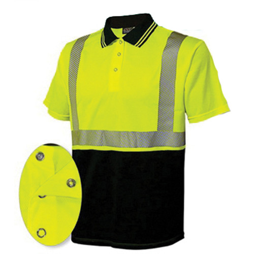 VEA® VEA-342-CT ANSI Class 2 High-Visibility Safety Polo Shirt, XL, Polyester, Fluorescent Lime/Black - RAF342-CT-LB-XL