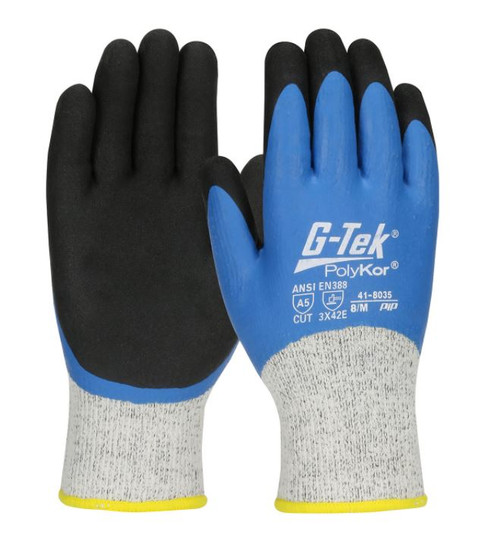 G-Tek® PolyKor®Seamless Knit Single-Layer PolyKor®/ Acrylic Blend Glove with Double-Dip Latex MicroSurface Grip on Full Hand Size Large