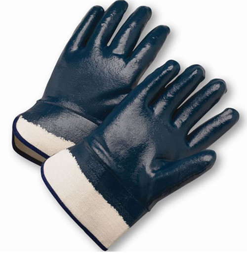 Nitrile Dipped Glove with Jersey Liner & Heavyweight Smooth Grip on Full Hand - Safety Cuff Size Large
