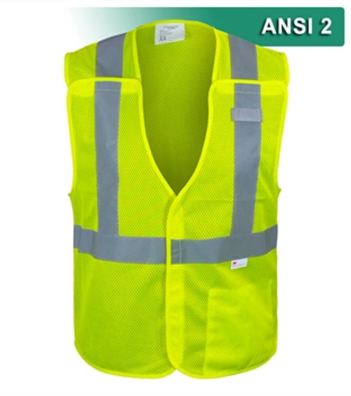 Hi-Vis Lime Economy Safety Vest, 5pt Breakaway, ANSI 2 - 4X