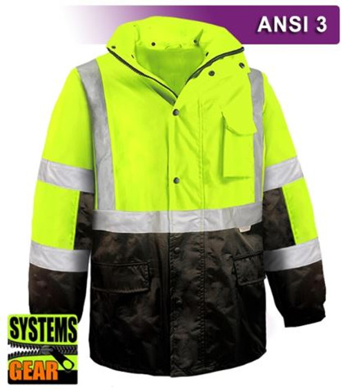 Hi-Vis Lime Two Tone Safety Jacket, Parka, ANSI 3-2X