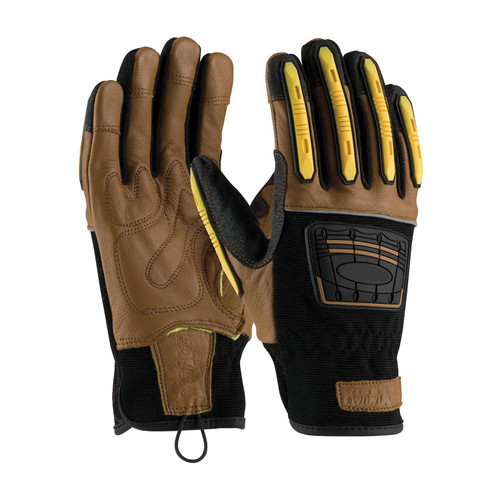 PIP® Maximum Safety® 120-4150 Cut-Resistant Gloves, L, Reinforced Goatskin Leather, Brown/Black