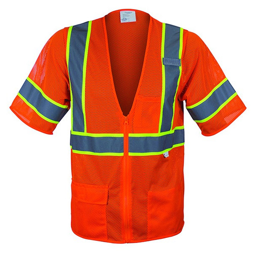 Class 3 Economy High-Visibility Safety Vest, MD, Woven Polyester Mesh, Orange