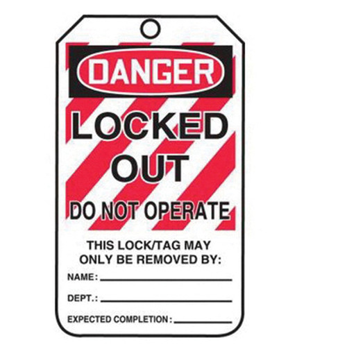 Accuform® MLT407CTP Safety Tag, DANGER LOCKED OUT Legend, 5-3/4 in H x 3-1/4 in W, PF-Cardstock, White & Black/Red