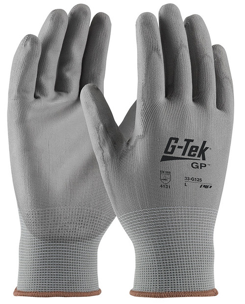 PIP 33-G125 G-Tek GP Seamless Knit Nylon Gloves - Polyurethane Coated Smooth Grip - Medium