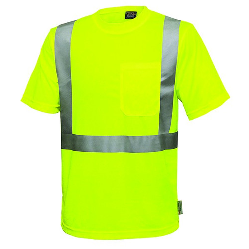 Hi-Vis Lime Safety Shirt, Pocket, ANSI 2-Lime-5X - VEA-102-ST-LM-5X