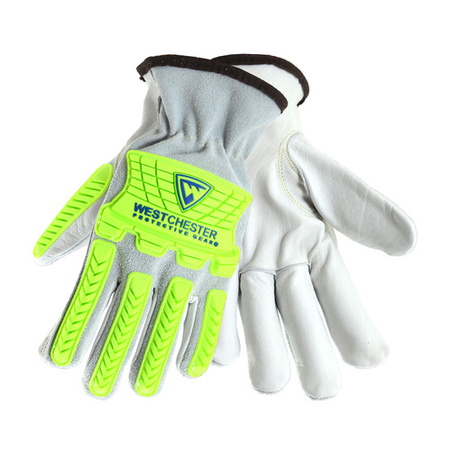 PIP-997KB-M, West Chester, Premium Cowhide Palm, Split Back With Hi-Vis TPR, Natural, M, West Chester