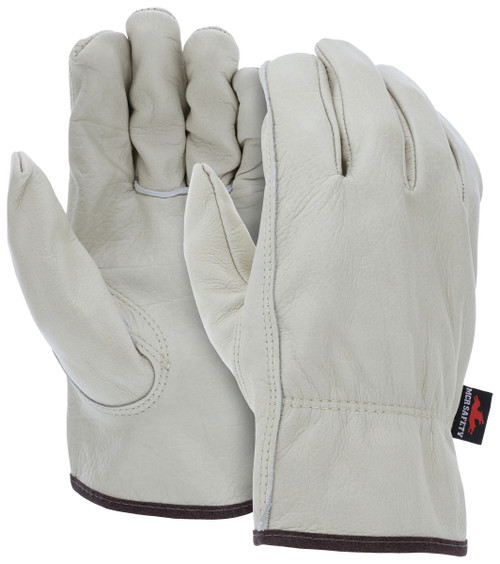 MCR Safety 3211 Driver's Gloves, 2X, Grain Cowhide Leather, White - 3211-XXL