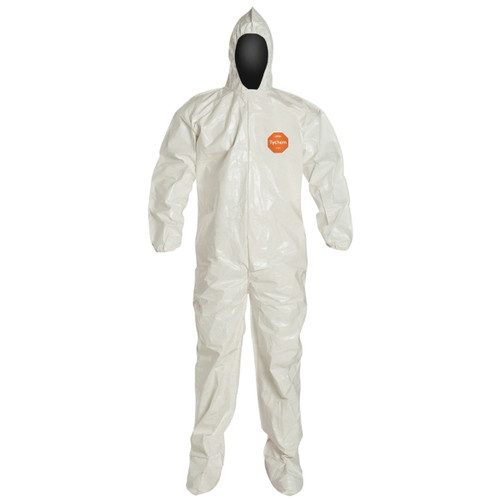 DuPont™ SL122B Chemical-Resistant Hooded Coverall, 4XL, Tychem® 4000, White