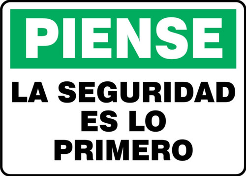 Sign Think Safety First Spanish 10 X 14 Dura Plastic