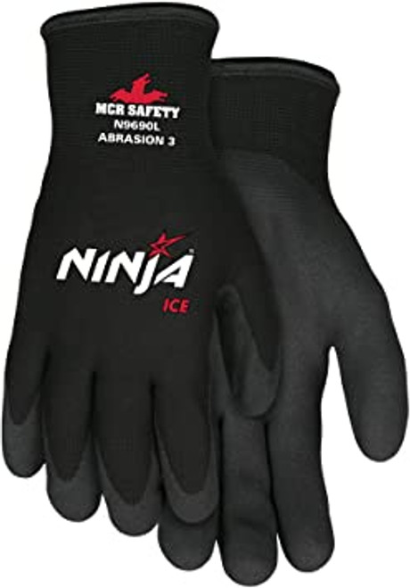 MCR Safety Ninja Ice N9690 Insulated Work Gloves, XL, Nylon/Acrylic Terry, Black